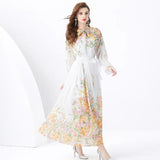 Suit Women's Long-Sleeved Print Chiffon Top High-Waist Long Skirt Two-Set
