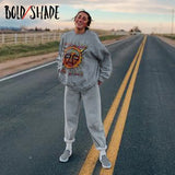 Bold Shade Grunge Aesthetic Oversized Sweatshirt Letter Cartoon Print Long Sleeve Hoodies Street Style Indie Vintage