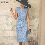 Woman Summer Plus Size 3XL Elegant Polka Dot Ruched Clothes White Sleeveless Tank Fitted Party Dresses For Women Fall
