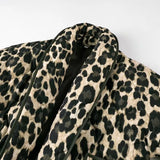 Retro Brown Black Leopard Print Lapel Quilted Coat Ethnic Women Quilting Full Sleeve Warm Loose Jacket Oversize Outerwear-Outfit