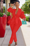 Elegant Ruffles Lace Cut Out Shoulder Long Sleeve Blazer And Pant