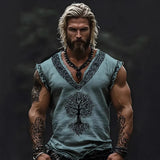 Men's Linen Short Sleeves Loose Leisure Collar T-Shirt 3D National Style Digital