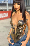 Metallic Bustier Corset Tops Woman Sexy Deep V Mesh Patchwork Zip Backless Tube Top Baddie Club Wear