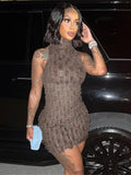 Summer Sexy Clothes Bodycon Dresses For Women 2022 Sleeveless Turtleneck Dress Female Print Brown Party Mini Dress