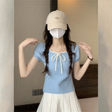 Teen Temperament Bow Summer New Short-Sleeved Slimming Babes Bubble