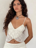 Women's Y2K Vintage Floral Lace See-through Split Crop Camis Sleeveless Spaghetti Strap Wrap Hem Camisole Tank Tops-Outfit