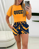 Women's Round-Neck Print Short Sleeve Two-Sleeve Collared Shorts