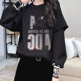 Pullovers Women Spring Autumn Trendy Ruffled Long-sleeved Sweatshirts Personality Loose Diamond-studded O-neck