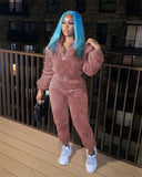 2021 Winter Outfits Thick Warm Fleece Sweatsuits for Women Two Piece Sweatpants and Hoodie Set Jogging Suits