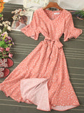 Summer Women Blue/Green/Pink Polka Dot Dress 2020 Vintage High Waist A-line Ladies Vestidos Verano Casual V-neck Dresses