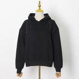Streetwear Off Shoulder Sweatshirt For Women Hooded Collar Long Sleeve Casual Black Sweatshirts Female Fashion