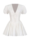 Gentle Wind Princess Temperament Elegant Dress 2025 Spring New Bow Leisure Bubble Sleeve