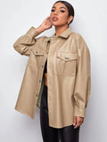 Leather Button Up Long Jacket with