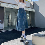Women Denim Trumpet Skirt Streetwear Casual Irregular Patchwork A Line High Waist Ladies Mermaid Jean plaid Skirt