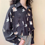 Angel Print Womens Shirt Vintage Elegant Blouse Women Autumn 2024 Lantern Sleeve Female Clothes Loose BF Shirt-Outfit