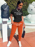Summer Streetwear 2 Two Piece Set Outfits Women Short Sleeve T Shirts Top Baggy Blue Pants Tracksuit Matching Sets