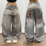 Trend Hip-Hop Funny Printed Jeans Men's And Women's High Street Fashion Loose Wide-Legged Floor Pants-Outfit