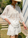 Holiday Small Fragrant Suit White Embroidery Top + Shorts European Oil Women's Clothing Set Women's