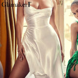Spaghetti high split sexy satin party dress Sleeveless elegant fashion club women dress 2021 new backless vestidos