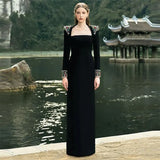 Star Temperament Elegant Heavy Industry Gems Diamond Long Sleeve Long Dress Dress Dress