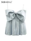 Sweet Camis For Women Square Collar Sleeveless Patchwork Bowknot Female Korean Fashion Clothing Summer New