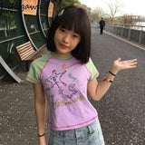 Women Clothes Summer T Shirts Contrast Color Casual Fashion Tees O-neck Short Sleeve Tunic Crop T-shirt 2024 Ropa Mujer Y2k Tops-Outfit