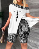 New Women's Wear Inclined Collar Short Sleeve Open-Sleeve Fork Shorts