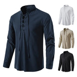 Men's New Men's Cotton Henley Shirt Long Sleeve Hipple Leisure Beach Ripple Ragged