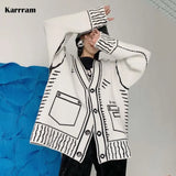 Print Graffiti Unique Cardigan Women Loose V-neck Long Sleeve Luxury Knitted Female Cardigans Coat Y2k 2021