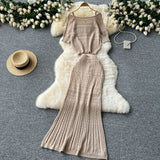 Vintage Hollow Crocheted Shoulder Sling Knitted Shirt Two Sets Of Women's