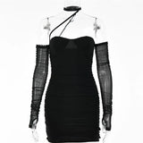 Mesh Strapless Women Dress Fashion Off-shoulder Zipper Backless Bodycon Dresses Sexy Night Club Party Mini