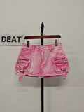Women's Denim Skirt Solid Color High Waist Wrap Hip 3d Pockets A-line Short Cargo Miniskirt 2024 Summer New Fashion 29L6720-Outfit