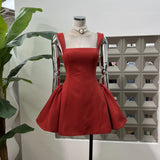 Simple And Intellectual Style Fashionable Pure Color Collar French Dress Pony Waist Small Short