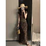 Fashion Style Slim Slim Solid Color Coat With Broken Flower Skirt