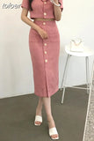 Korea Elegant Lapel Thin Tweed Small Suit Short Jacket + High Waist Chic Button Slim Womens Two Piece Skirt Sets Summer 425-0-Outfit