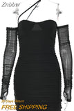 Mesh Strapless Women Dress Fashion Off-shoulder Zipper Backless Bodycon Dresses Sexy Night Club Party Mini