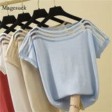 Size Summer Short Sleeve Tshirt Women Loose Korean Slim Ice Silk Solid T-shirt O Neck Chic Splicing Casual Tee Blusas