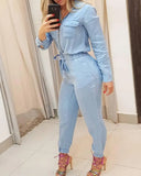 Ladies Jumpsuit Women Long Sleeve Slim Fit Fitted Lace Waist Jumpsuit Casual