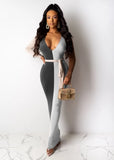 Contrast Color Sexy Deep-V Long Bodycon