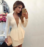 Lady Elegant Blazer Dresses Women Sexy Wear To Work Suit Dress Smart Casual Long Sleeve V Neck 2021 Spring