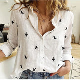 Birds Print Shirts 35% Cotton Long Sleeve Female Tops 2020 Spring Summer Loose Casual Office Ladies Shirt Plus Size