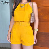 Women's 2 Two Pieces Set Woman's Shorts Tracksuit Sexy Sleeveless Fashion New Solid Crop Top And Short Sets Womens
