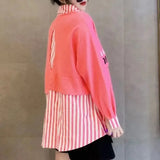 Loose Striped Patchwork Shirt Women's Clothing Turn-down Collar 2023 Spring Autumn Single-breasted Korean Casual