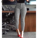 Spring Autumn Women Elegant Plaid Print Skinny Feet Pants Black and White Slim Fit Pants