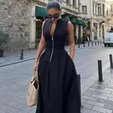 2025 New Women's Dress French Design Round Neckless Sleeveless Commuting Temperament Fan Flute