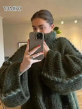 Sweater Autumn Round Neck Pullovers Sweater Warm Knitted Chic Contrast Color Splicing Thread Sweater Jumpers Tops-Outfit