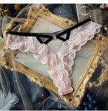 Lace Mesh T-T-Shirt Female Transparent Hollowless Low-Waisted Cotton Crotch Triangle