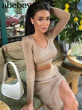 Knitted Winter Women Sexy Sweater Skirt Suit Y2K Fashion Long Sleeve Crop Tops And Long Split Skirt Dress Two Piece