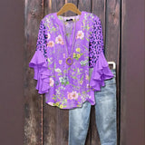 Creative Flower Element 3D Printed Casual Trend V-Necked Lace