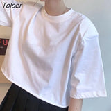Sleeve T-shirts women solid cropped tops sexy stylish harajuku streetwear girls cool loose all-match korean style
